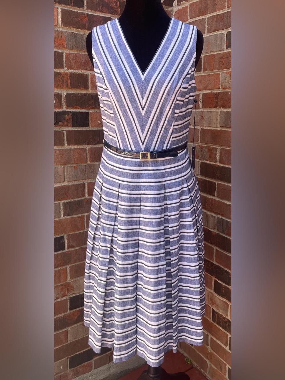 Tommy Hilfiger Women's Sleeveless White/Blue Belted Midi Dress Size 2 NWT Summer